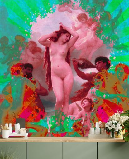 green and pink abstract art vintage art wallpaper