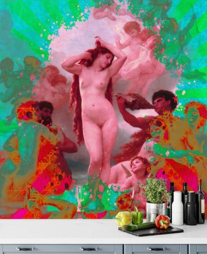 green and pink abstract art vintage art wallpaper