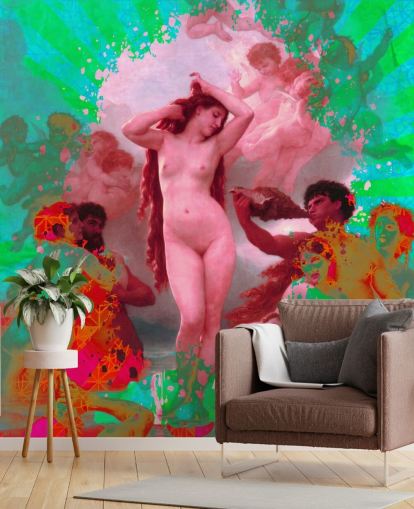 green and pink abstract art vintage art wallpaper