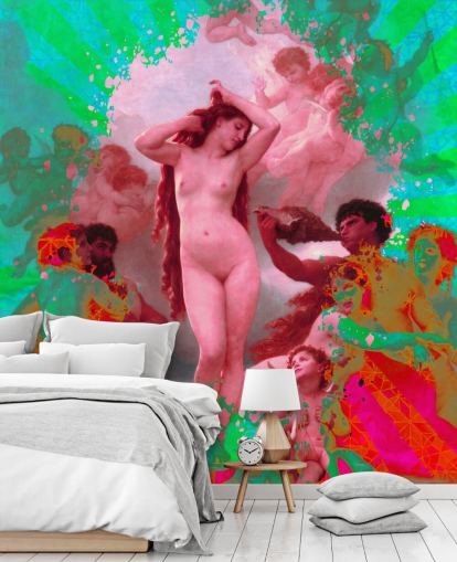 green and pink abstract art vintage art wallpaper