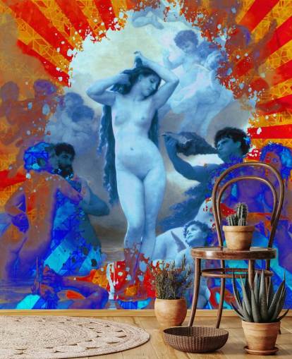 arte abstrata azul e laranja dos anjos papel de parede