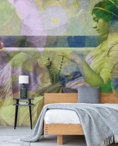 vintage portrait of a woman with modern colour layers wallpaper