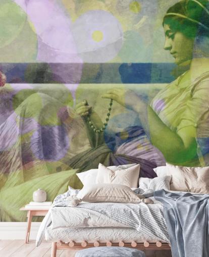 vintage portrait of a woman with modern colour layers wallpaper