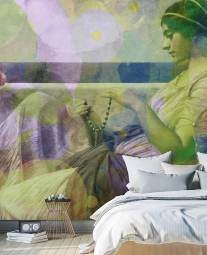 vintage portrait of a woman with modern colour layers wallpaper