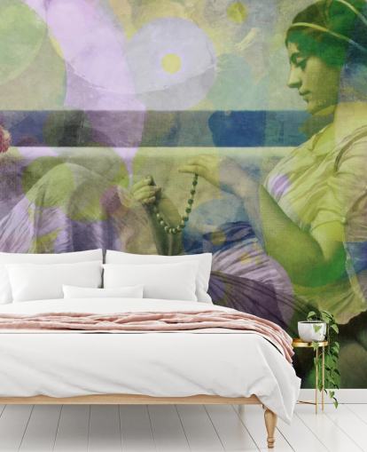 vintage portrait of a woman with modern colour layers wallpaper