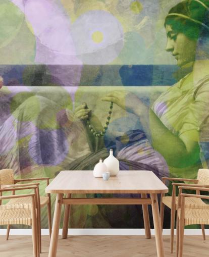 vintage portrait of a woman with modern colour layers wallpaper