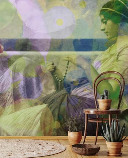 vintage portrait of a woman with modern colour layers wallpaper