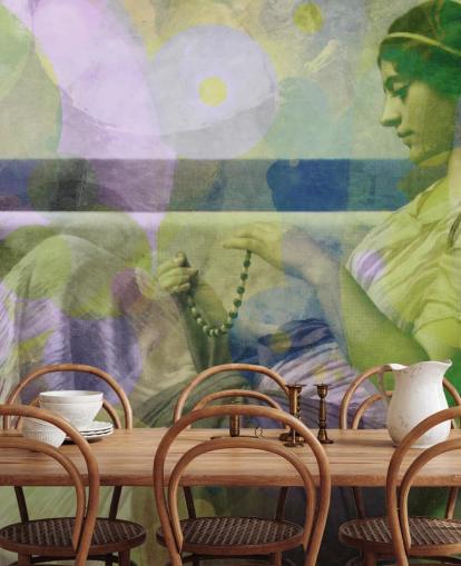 vintage portrait of a woman with modern colour layers wallpaper