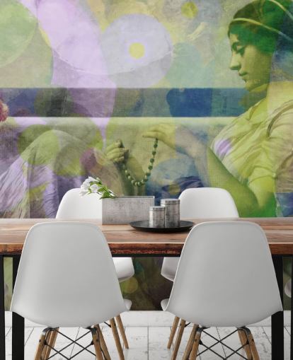 vintage portrait of a woman with modern colour layers wallpaper