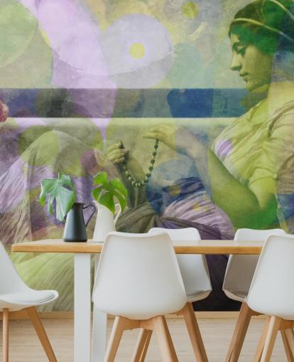 vintage portrait of a woman with modern colour layers wallpaper