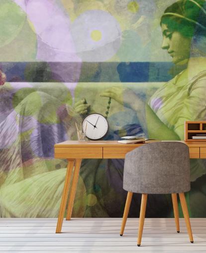 vintage portrait of a woman with modern colour layers wallpaper