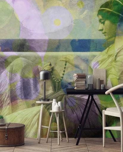 vintage portrait of a woman with modern colour layers wallpaper