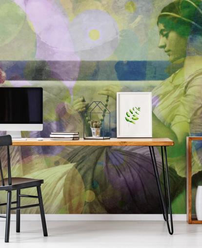 vintage portrait of a woman with modern colour layers wallpaper