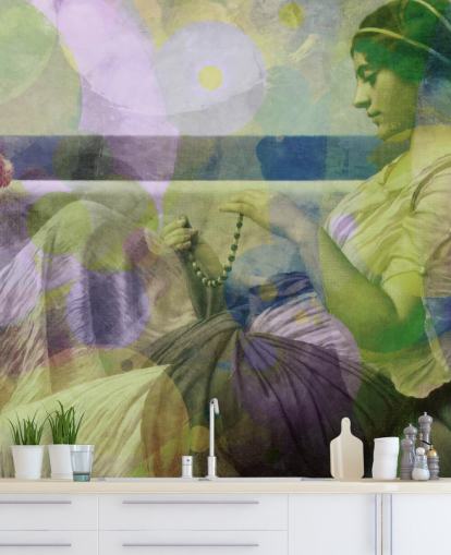 retrato vintage de una mujer con papel tapiz de capas de color moderno retrato vintage de una mujer con papel tapiz de capas de color moderno