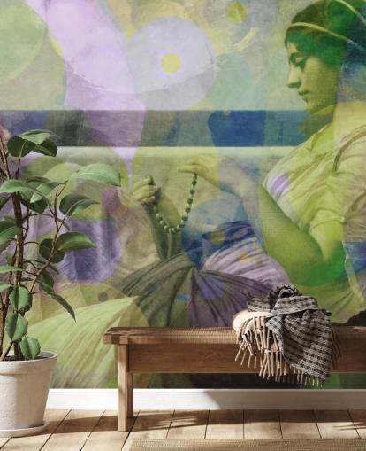 vintage portrait of a woman with modern colour layers wallpaper