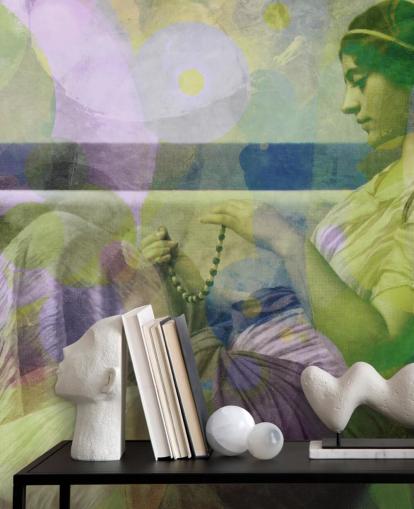 vintage portrait of a woman with modern colour layers wallpaper