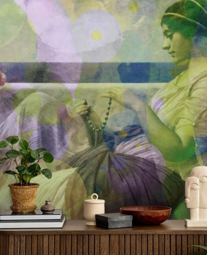 retrato vintage de una mujer con papel tapiz de capas de color moderno retrato vintage de una mujer con papel tapiz de capas de color moderno