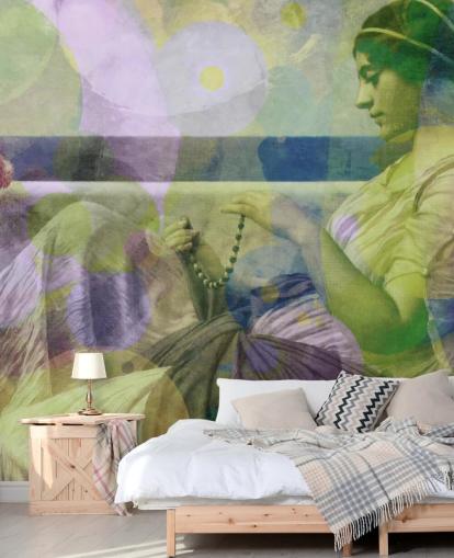 vintage portrait of a woman with modern colour layers wallpaper