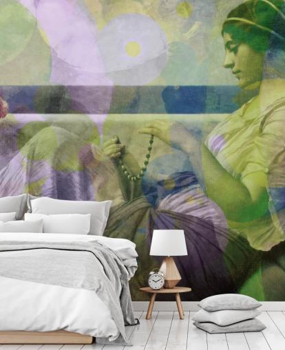 vintage portrait of a woman with modern colour layers wallpaper