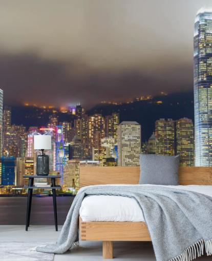 fondo de pantalla colorido hong kong en la noche