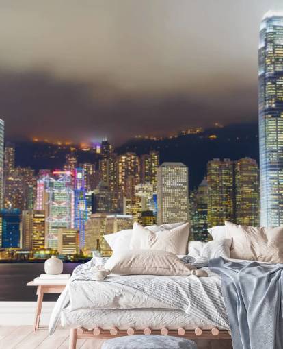 fondo de pantalla colorido hong kong en la noche
