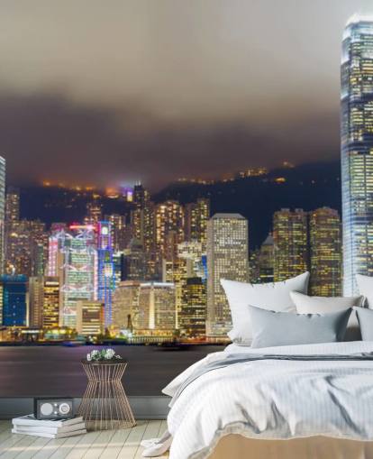 colourful hong kong at night wallpaper