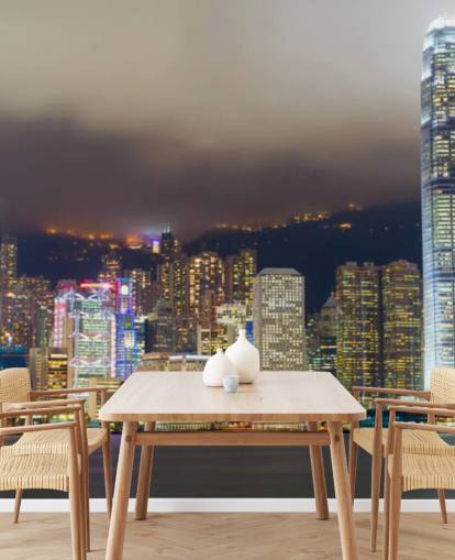 carta da parati colorata di hong kong di notte