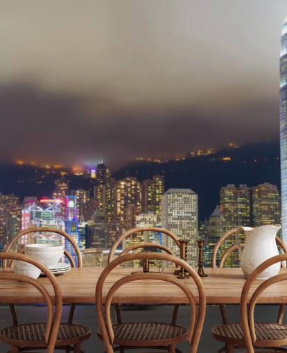 kleurrijk hong kong's nachts behang