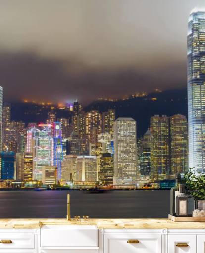 colourful hong kong at night wallpaper