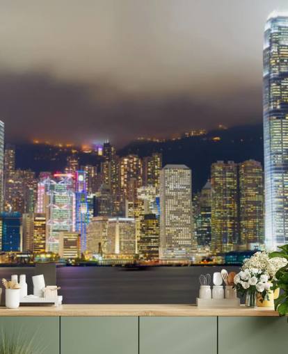 bunte Hong Kong bei Nacht Tapete