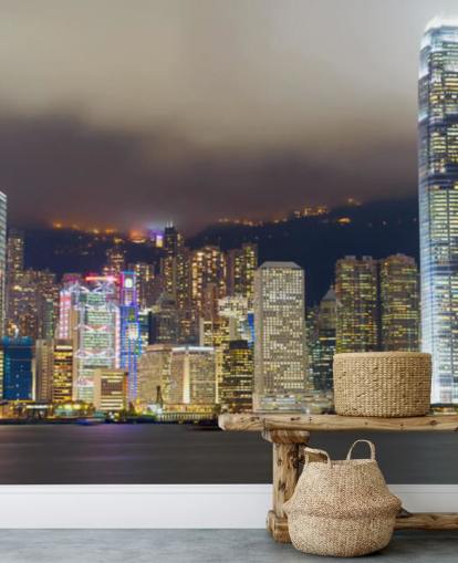 colourful hong kong at night wallpaper