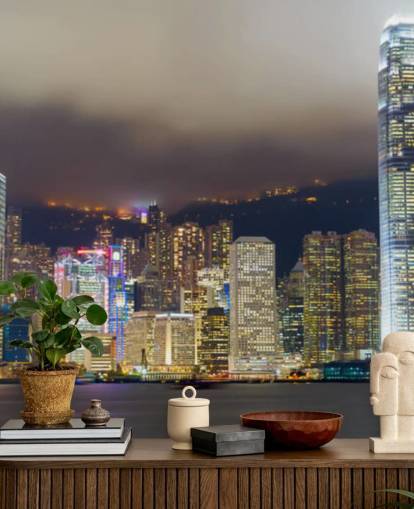 papel de parede colorido hong kong à noite