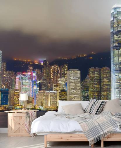 kleurrijk hong kong's nachts behang