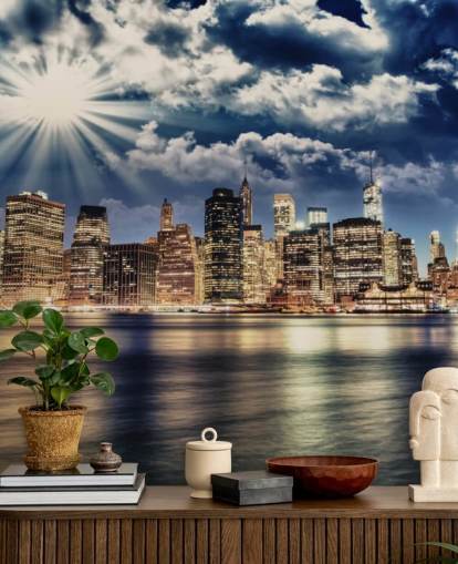 Nedre Manhattan fra Brooklyn New York Bakgrunn 