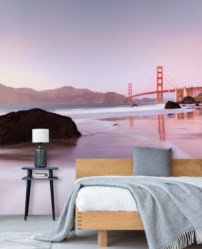 Beach and San Francisco Red Bridge Wall Mural Beach and San Francisco Red Bridge Wall Mural