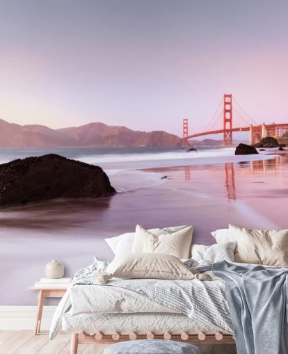 Beach and San Francisco Red Bridge Wall Mural