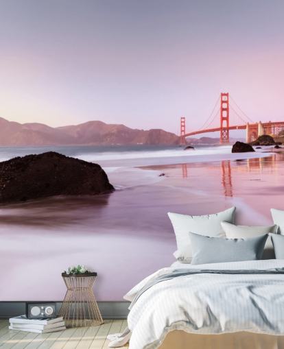 Beach and San Francisco Red Bridge Wall Mural
