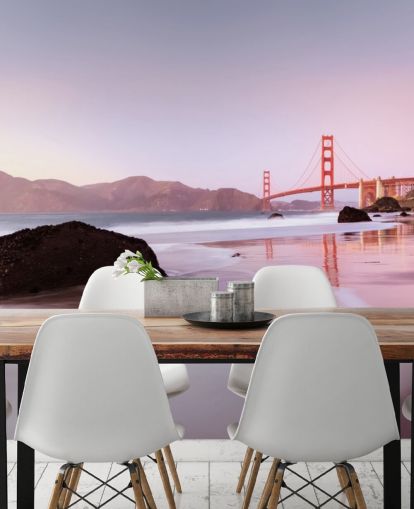 Beach and San Francisco Red Bridge Wall Mural