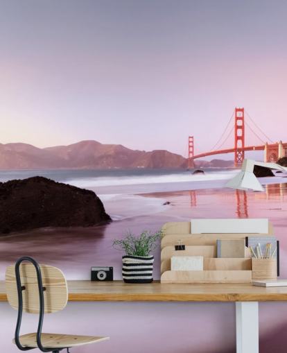 Beach and San Francisco Red Bridge Wall Mural