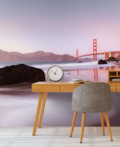 Beach and San Francisco Red Bridge Wall Mural