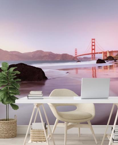 Beach and San Francisco Red Bridge Wall Mural