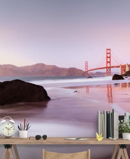 Beach og San Francisco Red Bridge veggmaleri