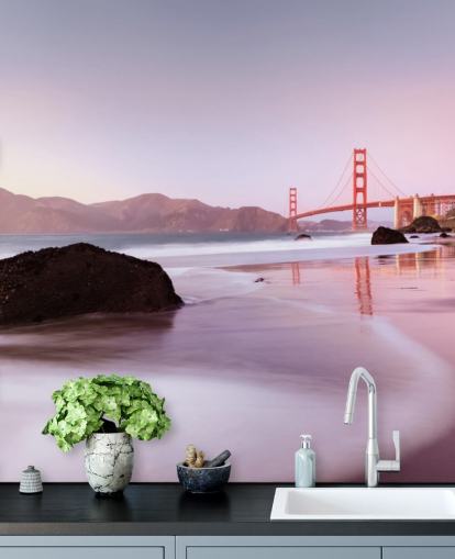 Beach and San Francisco Red Bridge Wall Mural