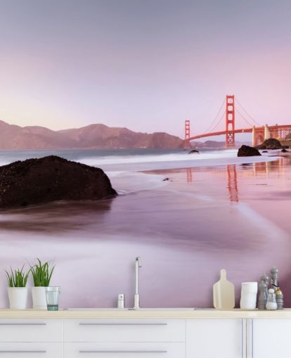 Mural de pared Playa y puente rojo de San Francisco