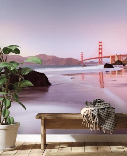 Beach and San Francisco Red Bridge Wall Mural Beach and San Francisco Red Bridge Wall Mural