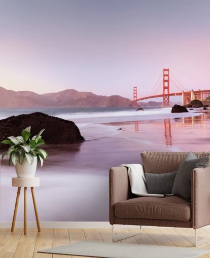 Beach and San Francisco Red Bridge Wall Mural Beach and San Francisco Red Bridge Wall Mural