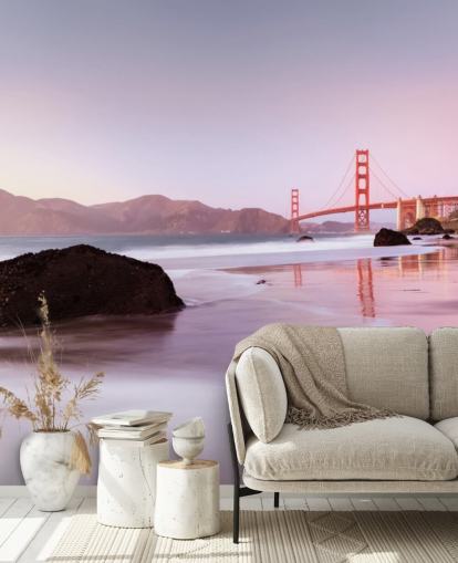 Beach and San Francisco Red Bridge Wall Mural