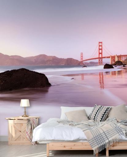 Beach and San Francisco Red Bridge Wall Mural