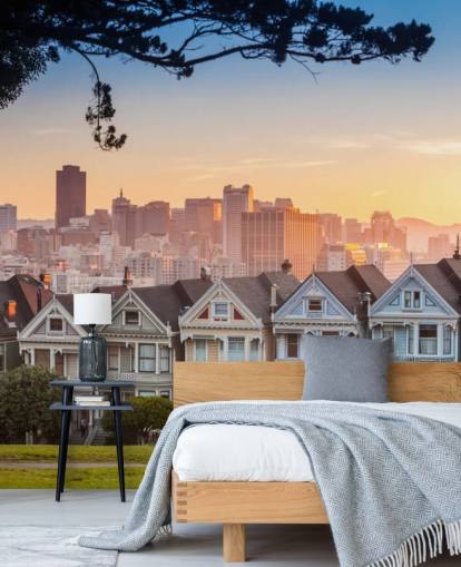 Berømt udsigt over San Francisco på Alamo Square tapet
