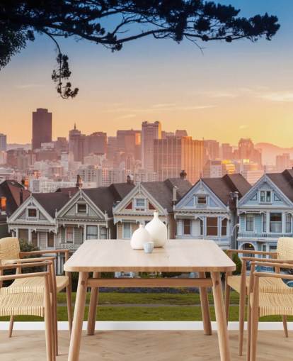 Kuuluisa näkymä San Franciscosta Alamo Square -taustakuvassa